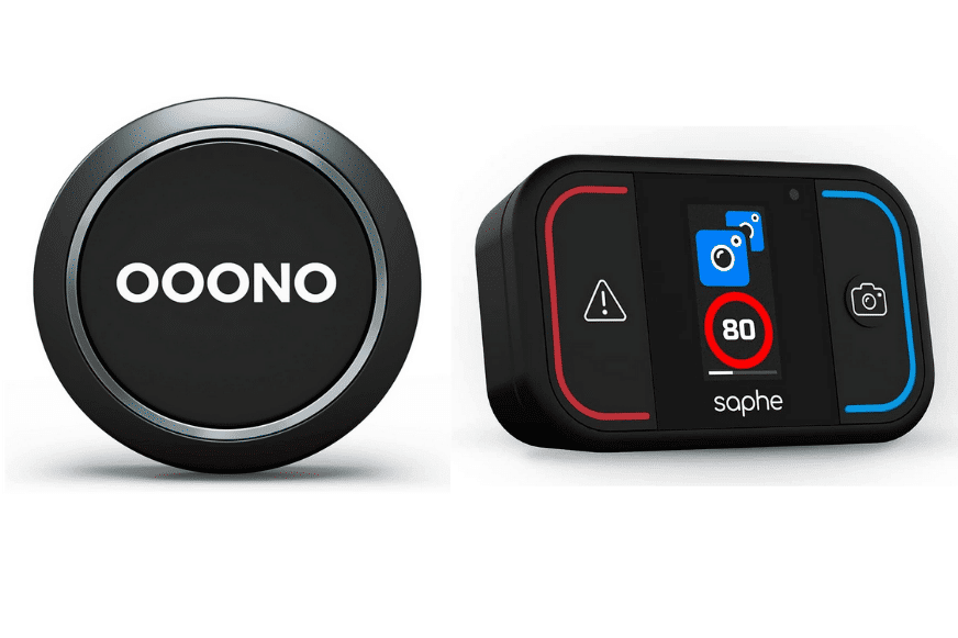 Der Ooono Co-Driver No1Verkehrsalarm und Saphe Drive Mini Blitzerwarner befinden sich nebeneinander im Vergleich